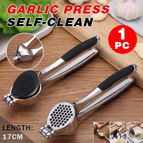 Stainless Steel Garlic Press Crusher, Heavy Duty - Self-Cleaning