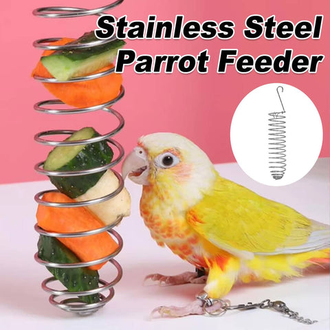 Stainless Steel Hanging Parrot Feeder for Bird Cage - Spiral Food Holder