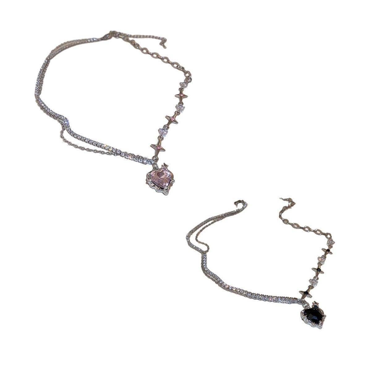 Stainless Steel Heart Pendant Necklace with Adjustable Clavicle Chain - Black Heart - view 3