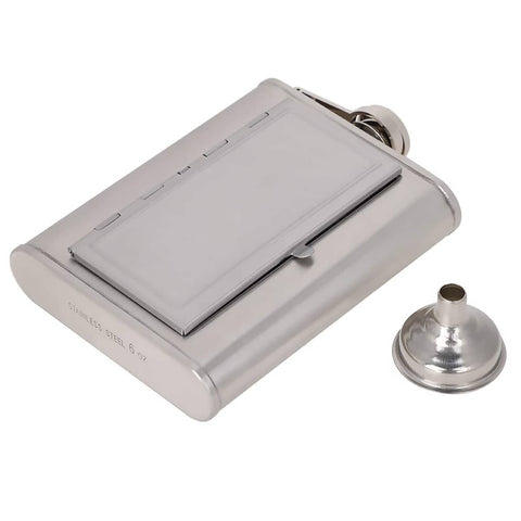 Stainless Steel Hip Flask 5 oz Portable Flagon with Funnel and Cigarette Case, Silver