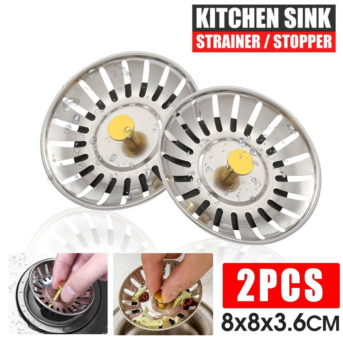 Stainless Steel Kitchen Sink Strainer Waste Plug Filter, Pack of 2