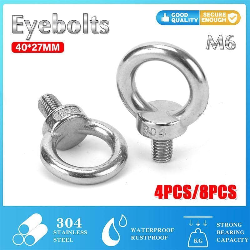 Stainless Steel M6 Eye Bolt Tie Down Kit for Rhino-Rack Pioneer Roof Racks - Pack of 8 - view 2