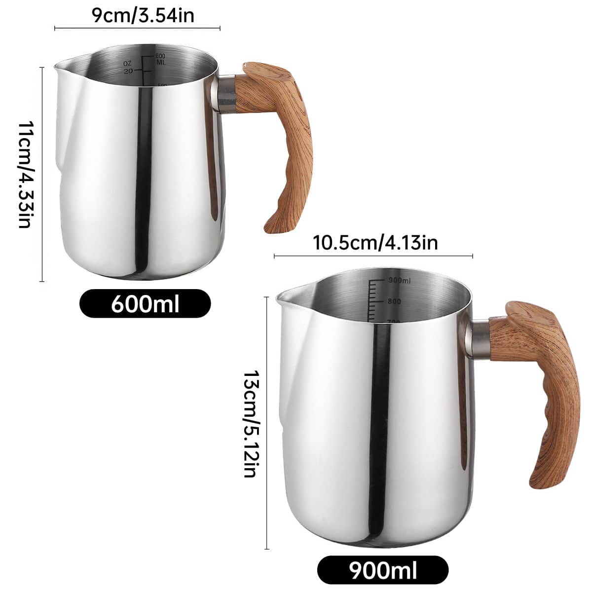 Stainless Steel Milk Frothing Pitcher with Wooden Handle - 600ml - view 4