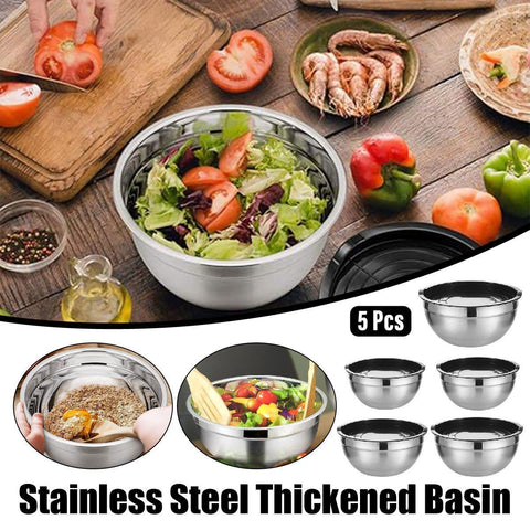 Stainless Steel Mixing Bowl Set with Black Lids, 5 Piece