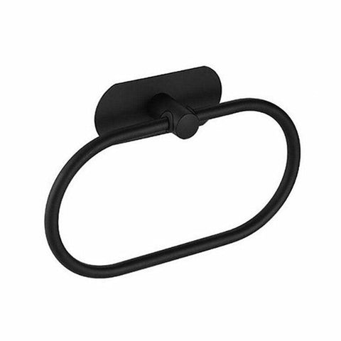 Stainless Steel Oval Hand Towel Ring with Adhesive Backing - Black