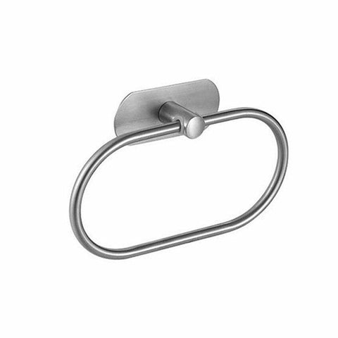 Stainless Steel Oval Hand Towel Ring with Adhesive Backing - Silver
