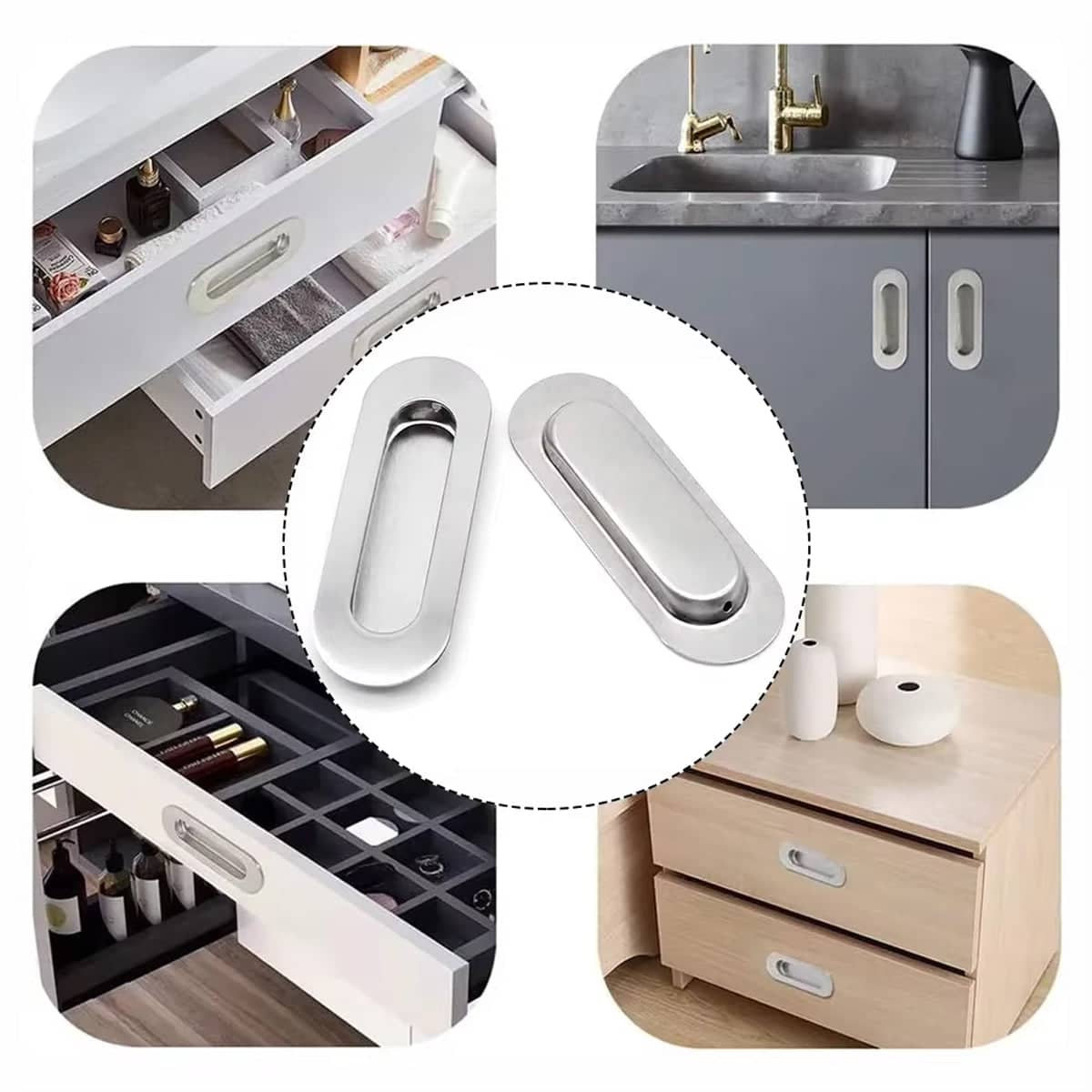Stainless Steel Recessed Cabinet Handle for Drawers and Doors - Black, Round Style - view 5