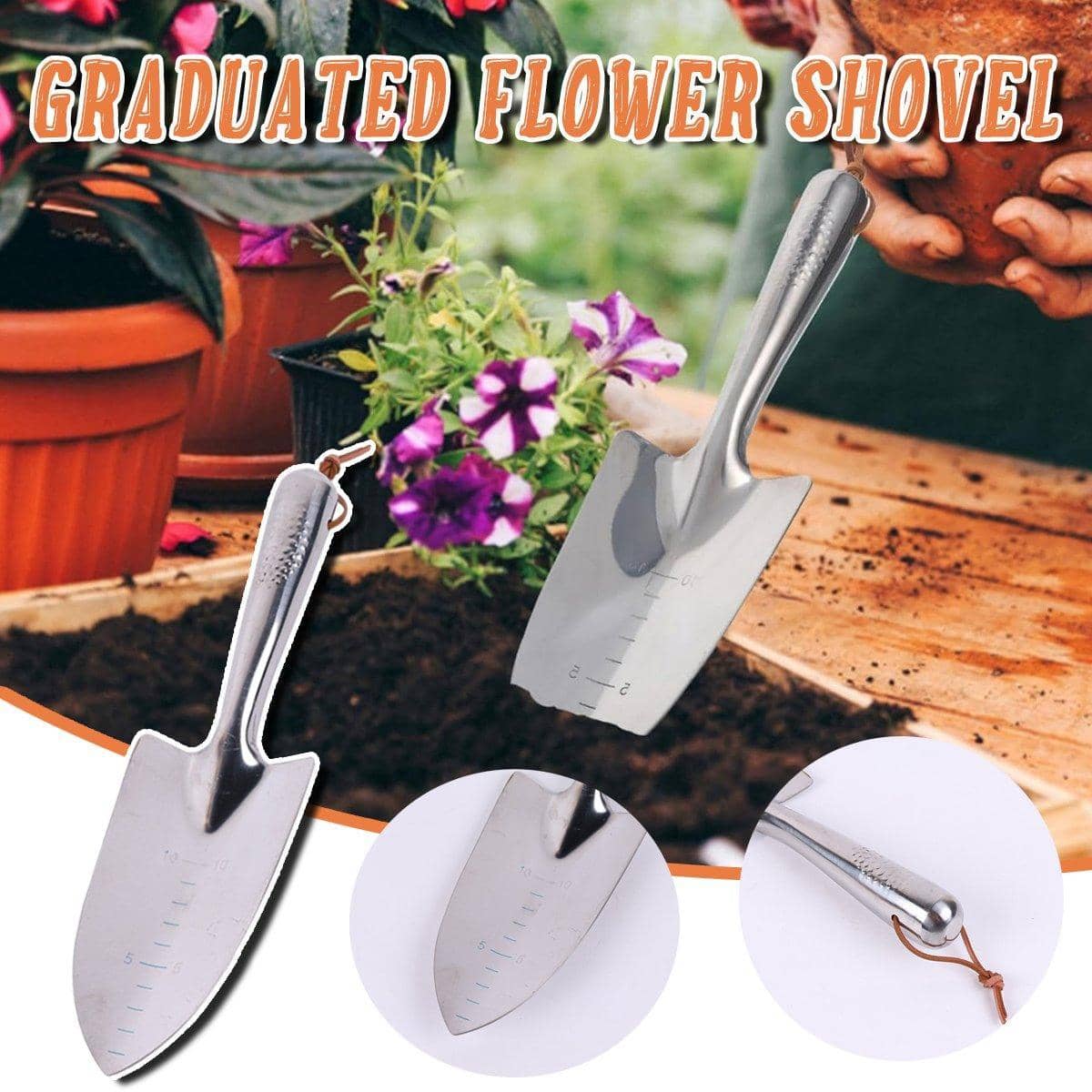 Stainless Steel Scale Spade Gardening Shovel for Succulents and Small Gardens