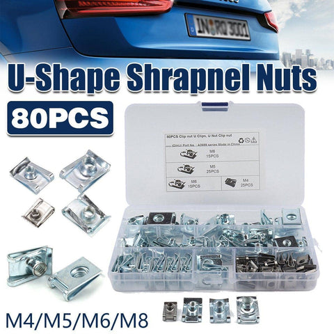 Stainless Steel Sheet Metal Nut Clips Assortment - 80 Pack, M4 M5 M6 M8