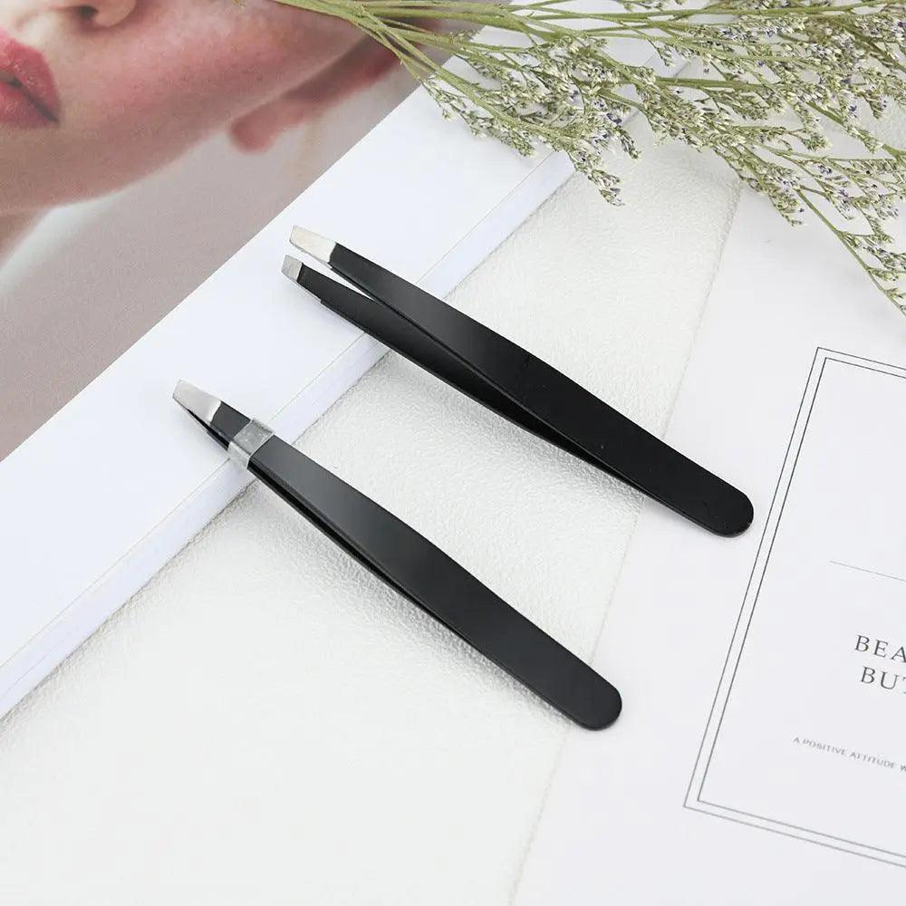 Stainless Steel Slanted Tip Eyebrow Hair Tweezers with Cap - Green - view 5