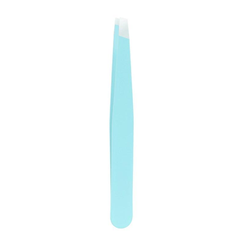 Stainless Steel Slanted Tip Eyebrow Hair Tweezers with Cap - Light Blue