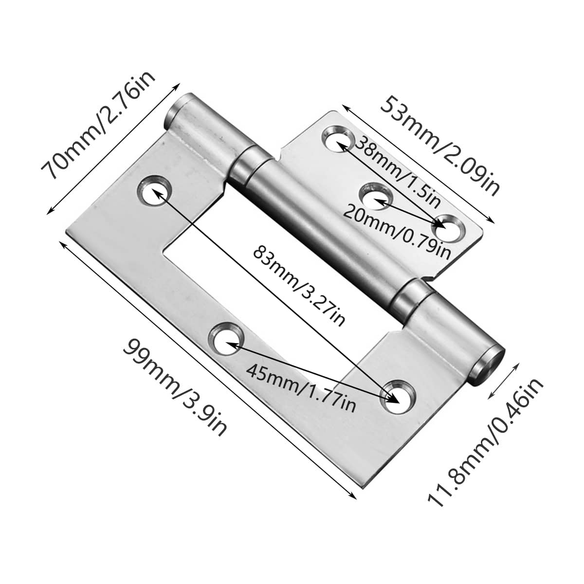 Stainless Steel Square Folding Door Hinges, Interlocking Design, Pack of 2 - Silver - view 3