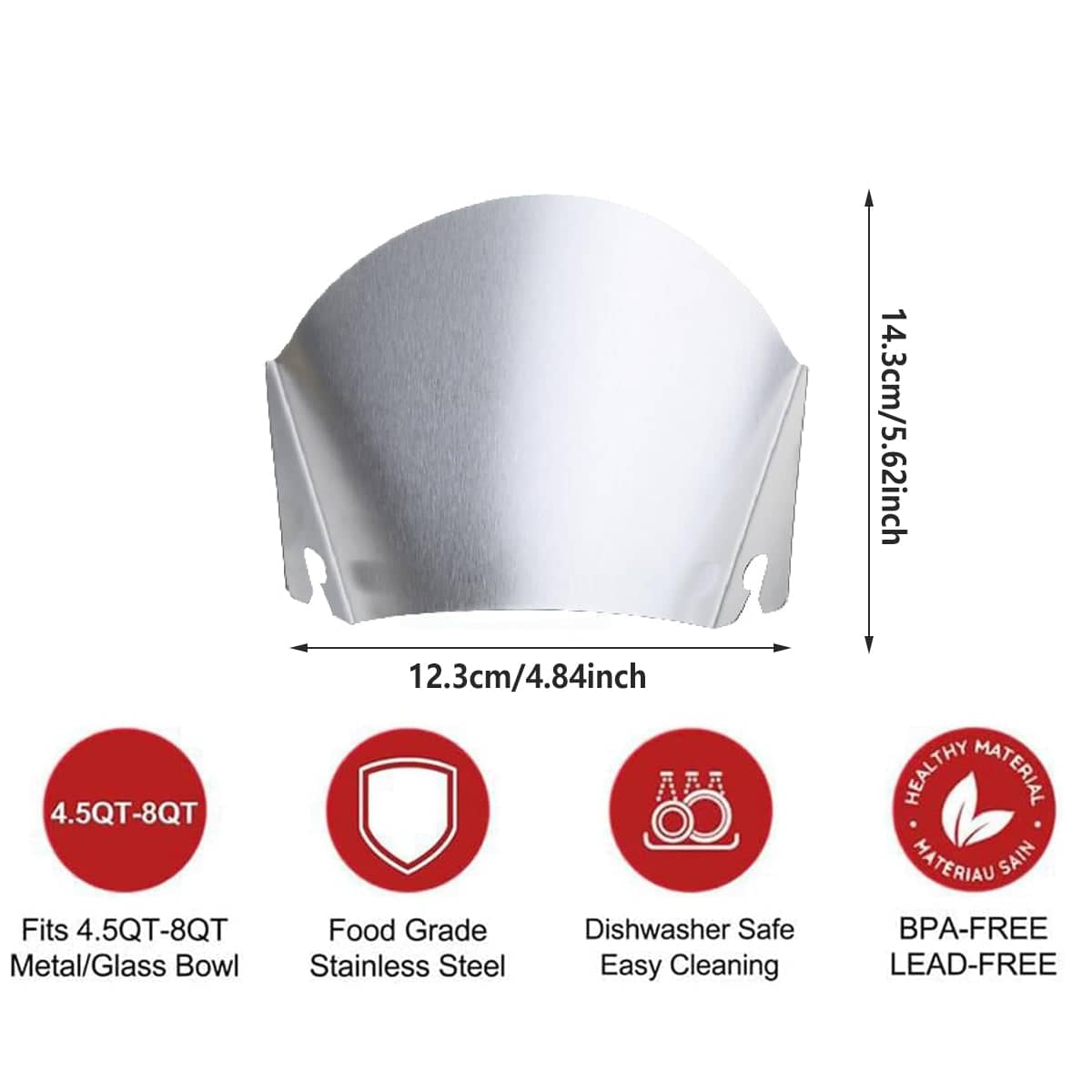 Stainless Steel Stand Mixer Pouring Shield with Wide Chute - Silver - view 3