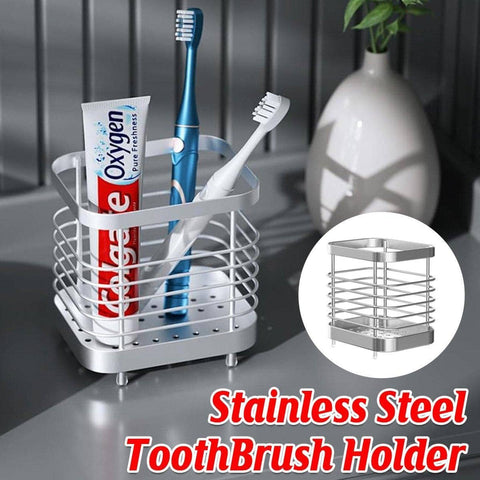 Stainless Steel Toothbrush Holder with Draining Shelf for Bathroom