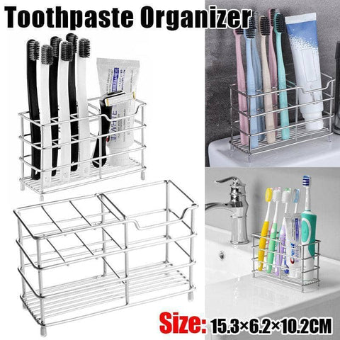 Stainless Steel Toothbrush and Toothpaste Holder, 6 Slots - Silver
