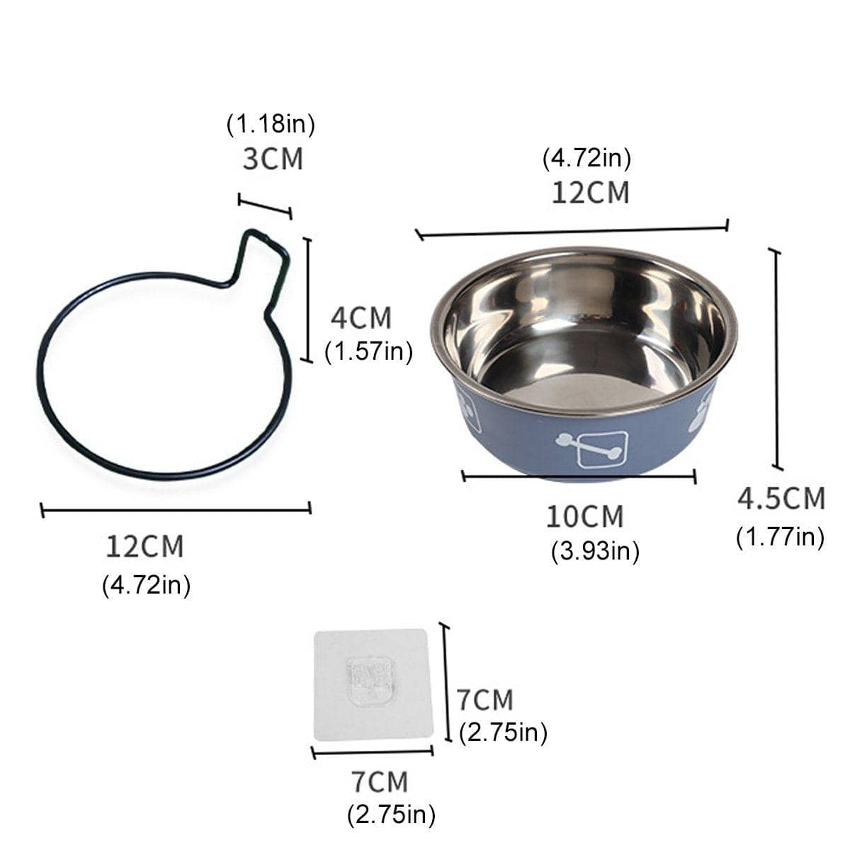 Stainless Steel Wall Mounted Pet Bowl - Blue, 12 cm - view 4