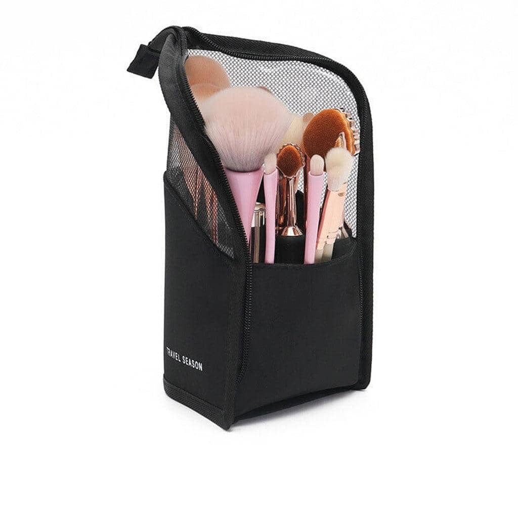 Stand-Up Makeup Brush Holder Cosmetic Bag with Zip - Black