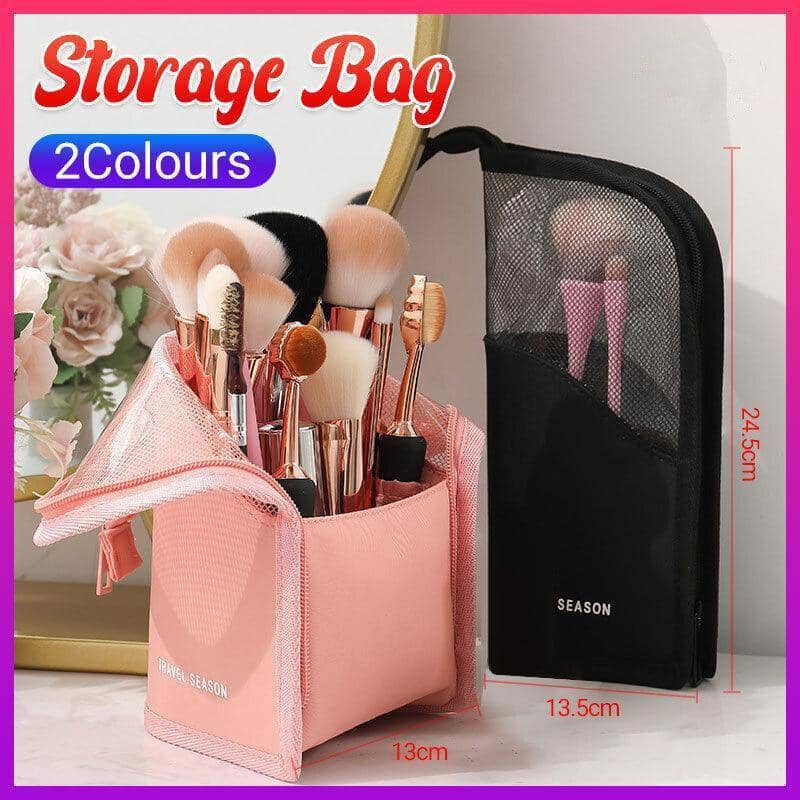 Stand-Up Makeup Brush Holder Cosmetic Bag with Zip - Black - view 2
