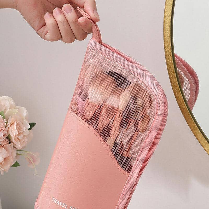 Stand-Up Makeup Brush Holder Cosmetic Bag with Zip - Black - view 3