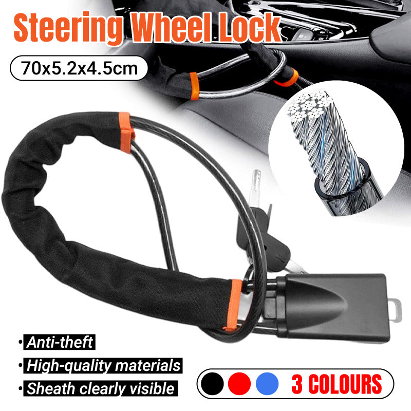 Steering Wheel Lock with Seat Belt Cable and 3 Keys - Red - view 2