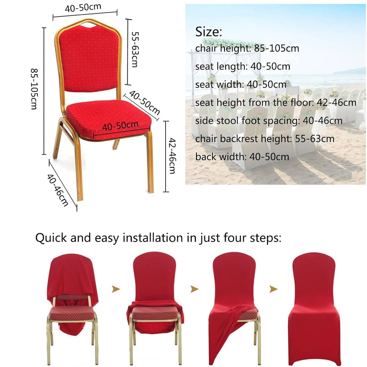 Stretch Chair Covers for Hotel Wedding Banquet Decor, Pack of 4 - White - view 5