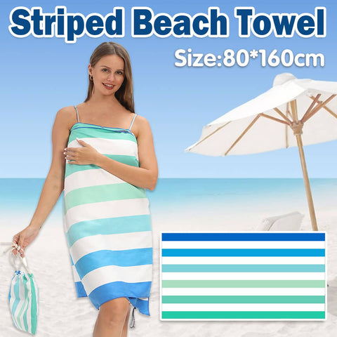 Striped Beach Towel Summer Bath Sheet 80 x 160 cm Soft Quick Dry Microfibre