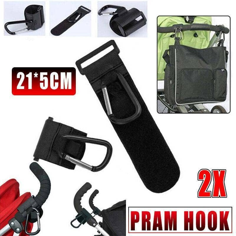 Stroller Hooks Clip on Bag Holders for Pram, Pushchair or Trolley Handle, Pack of 2