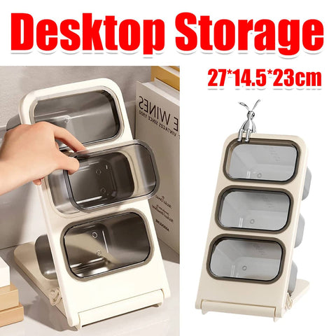 Student Desktop Organiser 3 Tier Pen and Stationery Storage, Beige