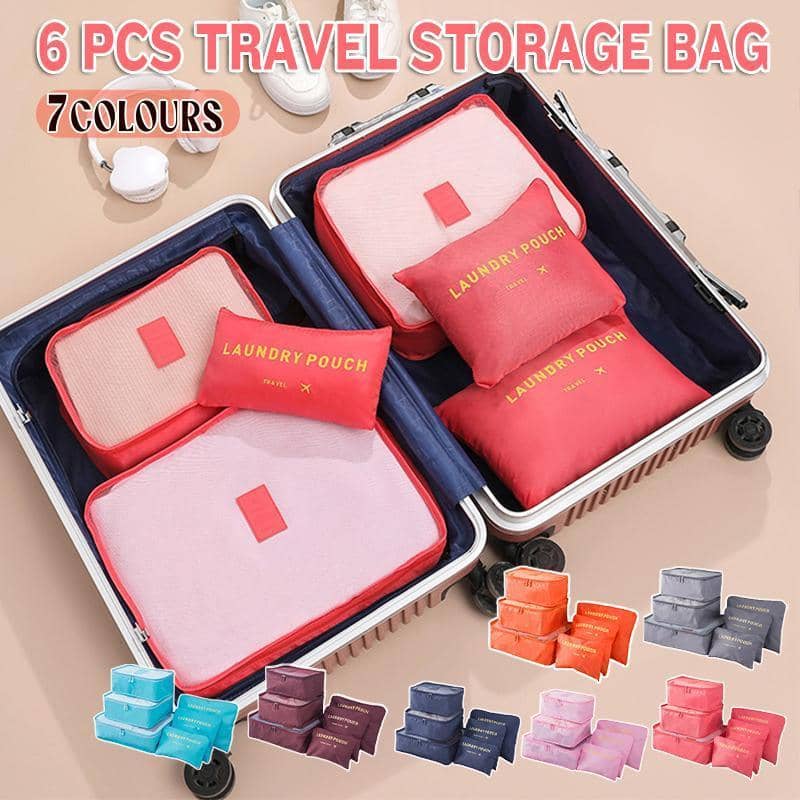 Suitcase Storage Bags Luggage Organiser, Pack of 6 - Orange - view 2
