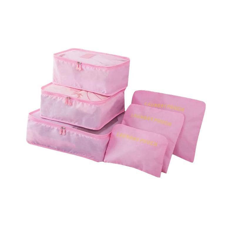 Suitcase Storage Bags Luggage Organiser, Pack of 6 - Pink