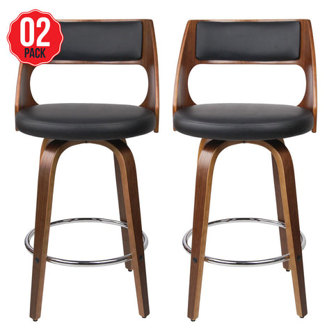 Artiss Swivel Leather Back Wooden Bar Stool Black 2 Pack - SuperSaverAU - view 1