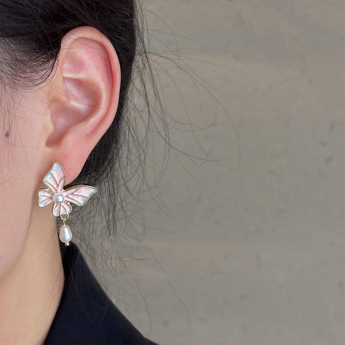 Sweet Pink Butterfly Earrings Fashion Jewellery for Women and Girls - view 3