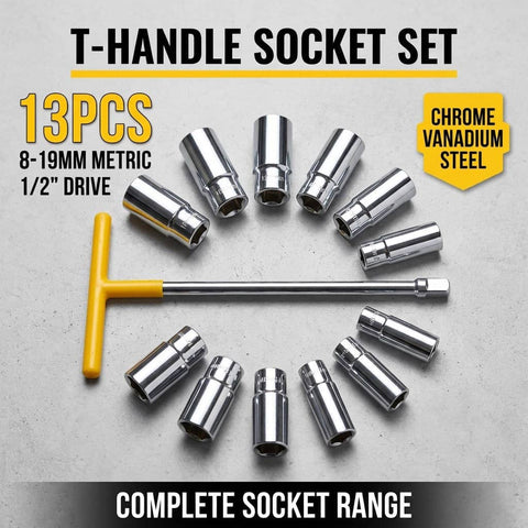 T Handle Socket Set, 13 Piece, 8 to 19 mm, Metric, 1/2 Drive