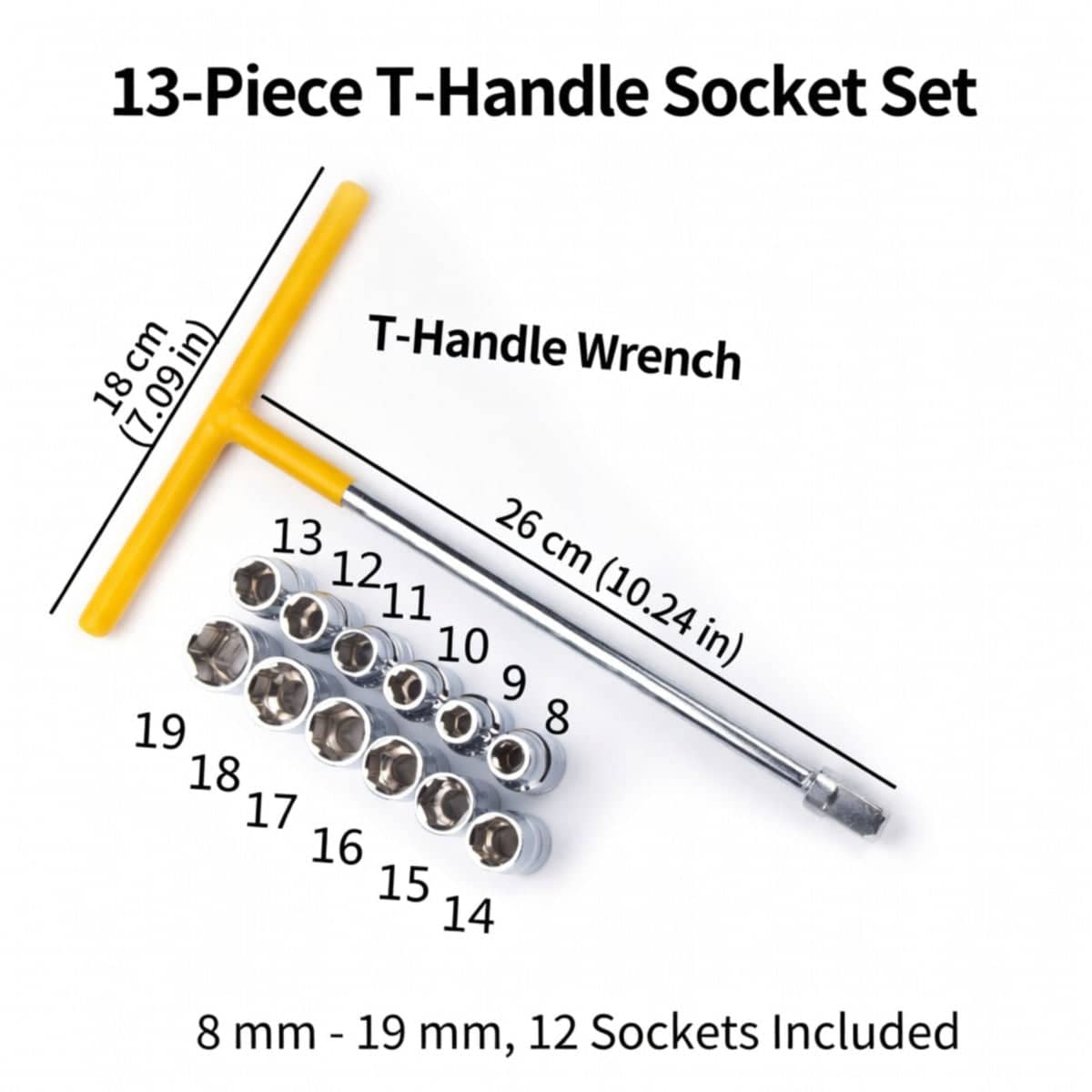 T Handle Socket Set, 13 Piece, 8 to 19 mm, Metric, 1/2 Drive - view 3