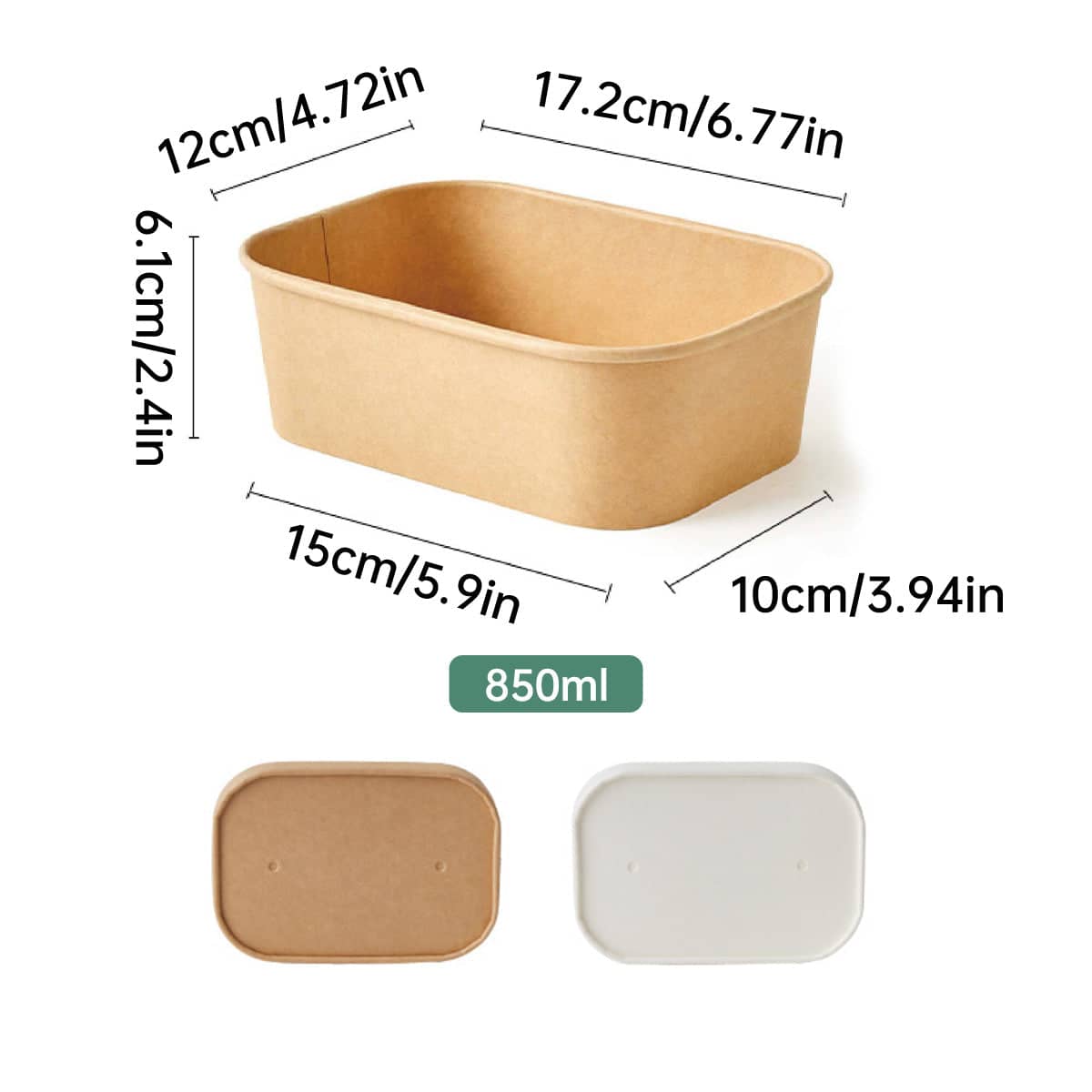Takeaway Lunch Boxes with Lids, Leakproof 850 ml - White, Pack of 50 - view 4