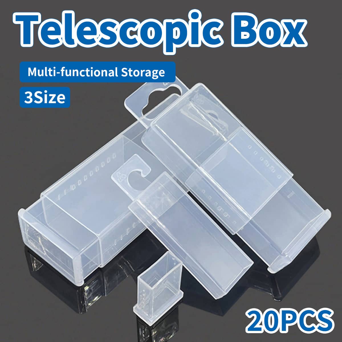 Telescopic Clear Mini Storage Boxes, Pack of 20 - Size 1 (2.6 x 1.35 x 7.4 cm) - view 5