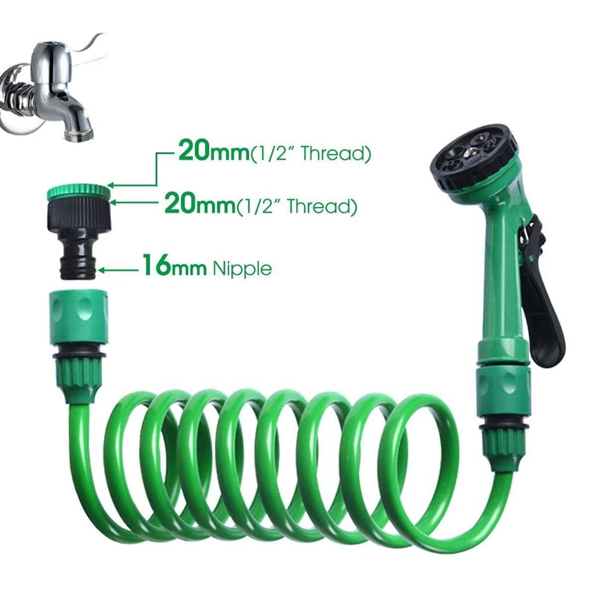Telescopic Spring Garden Hose with 5 Mode Spray Nozzle - 20 m Long - view 5