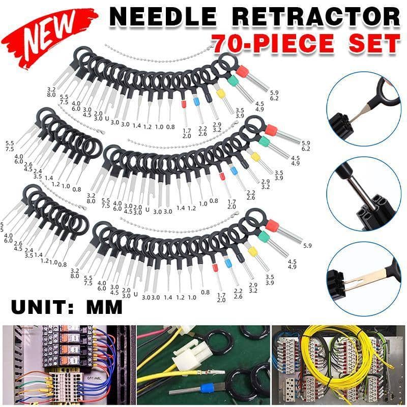 Terminal Pin Extractor Removal Tool Kit for Car Wiring Connectors - 70 Piece Set