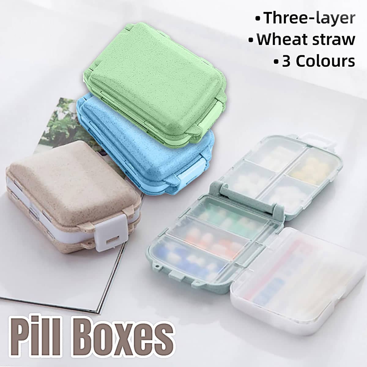Three Layer Folding Pill Box with 8 Compartments - Blue - view 2