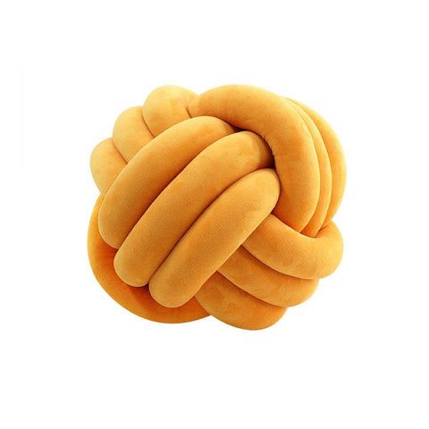 Three-Strand Braided Round Pillow, Velvet - Amber Yellow