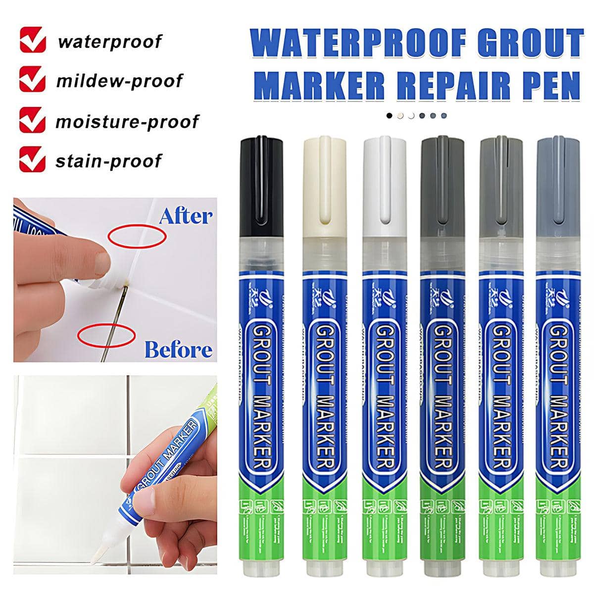 Tile Grout Repair Pen, Wall Gap Refresher Marker - Dark Grey - view 2