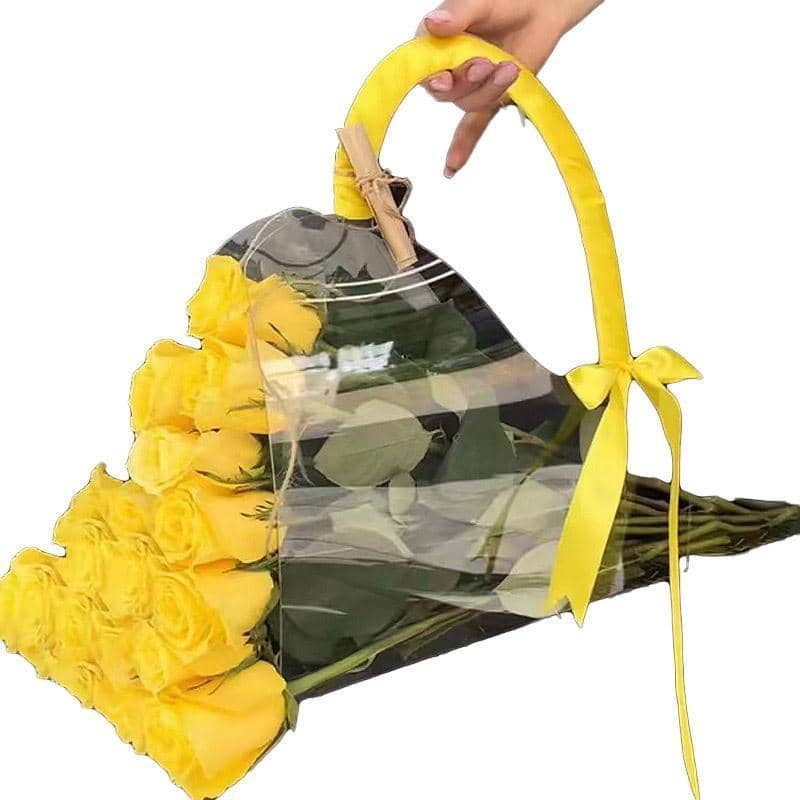 Transparent Flower Handbag Clear PET Bouquet Holder Gift Bag for Events, Pack of 10 - Heart Shape