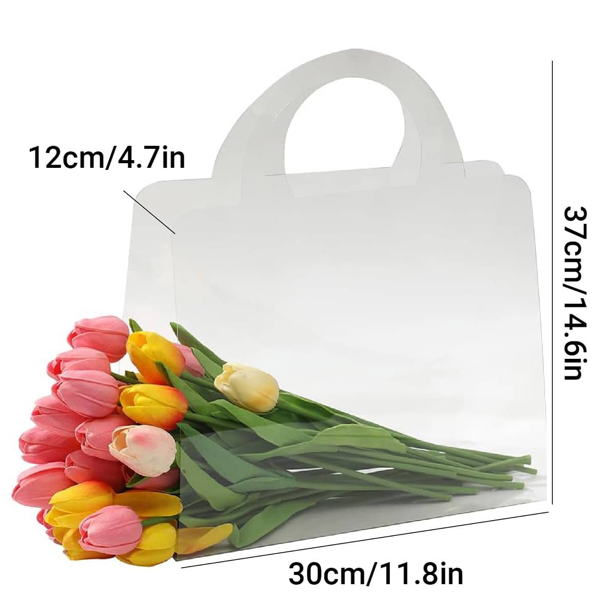 Transparent Flower Handbag Clear PET Bouquet Holder Gift Bag for Events, Pack of 10 - Square Tote - view 4