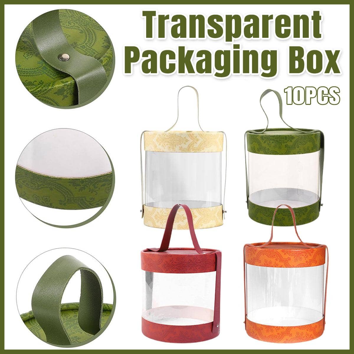 Transparent Hug Bucket Gift Boxes with Handle, Pack of 10 Dessert and Candy Boxes - Green - view 2