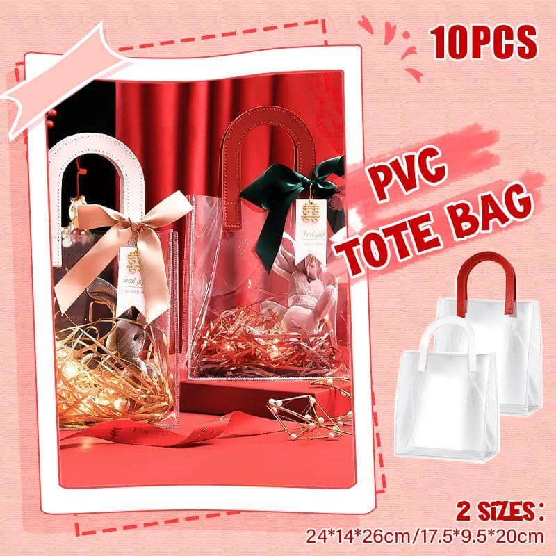 Transparent PVC Handheld Gift Bag with Red Handle Candy Container - Pack of 10 Large 24 x 14 x 26 cm - view 2