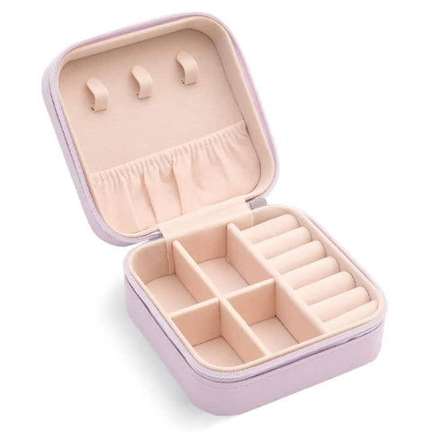 Travel Jewellery Organiser Box, PU Leather - Lavender, 10 x 10 x 5cm