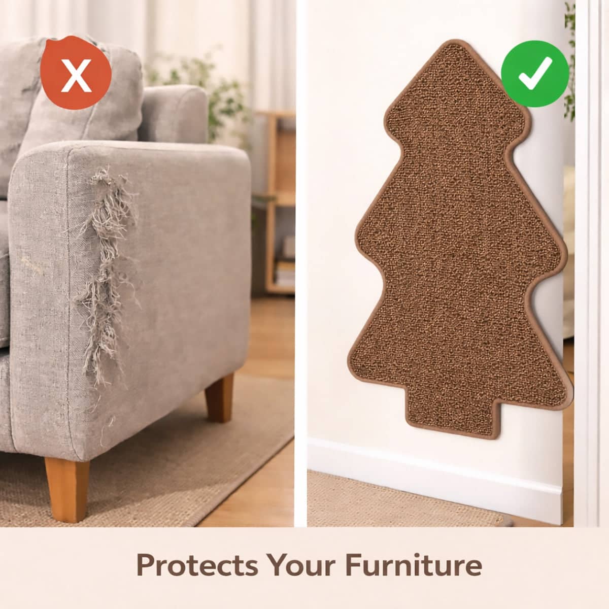 Tree Shape Wall Mounted Cat Scratching Board, Durable Sisal and Wood Backing - view 5