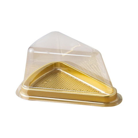 Triangle Cake Slice Boxes with Clear Lid, Pack of 100 - Gold, 7 x 14 x 6 cm