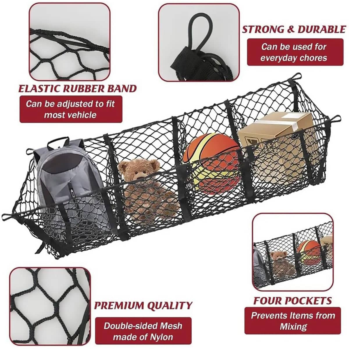 Trunk Cargo Net Organiser for SUV and Pickup, 4 Compartment, 150 cm - view 4