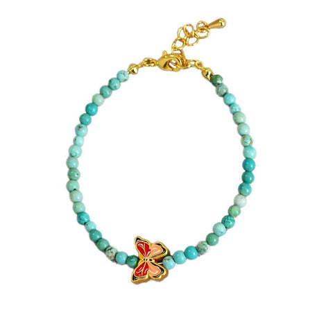 Turquoise Beaded Butterfly Bracelet for Women - Red Butterfly